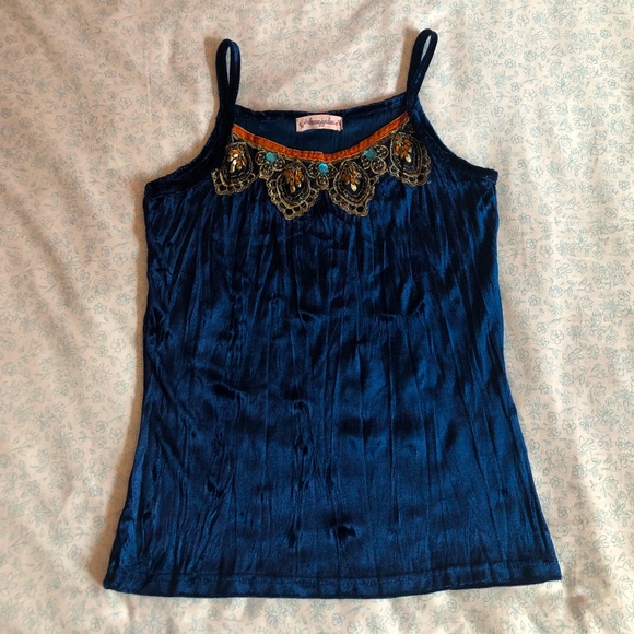 Beaded blue velvet Harajyuku camisole - Picture 1 of 5